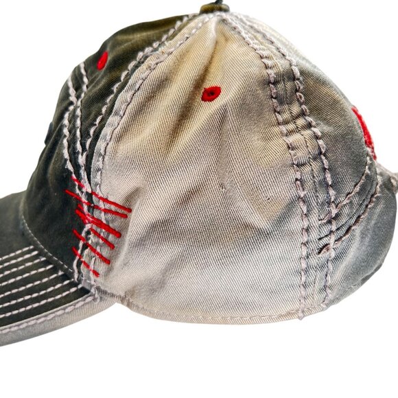True Religion Distressed Hat Red Tibetan Buddha Guitar Embroidery Cap Strapback - Picture 5 of 16